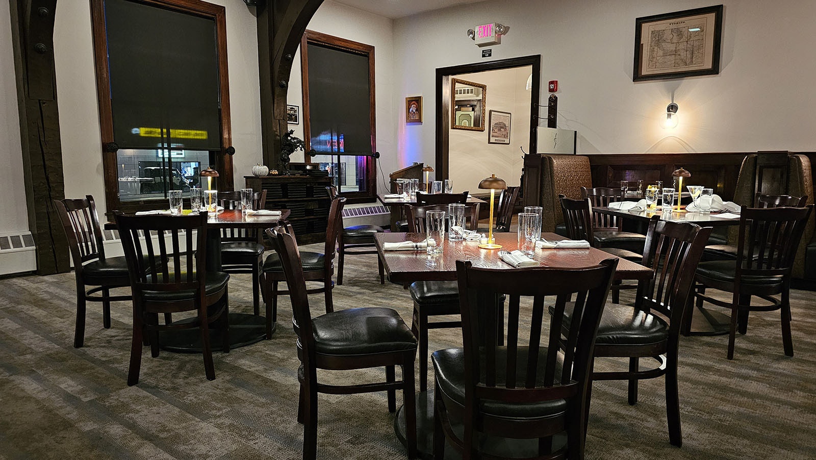 The doorway beyond these tables is where a clairvoyant truck driver told a waitress at the Open Range that he could see a woman wearing a 1950s style dress.