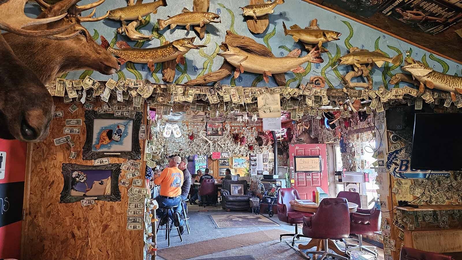 Trophy fish also decorate the walls at The Buckhorn Bar near South Dakota's border in Buckhorn, Wyoming.