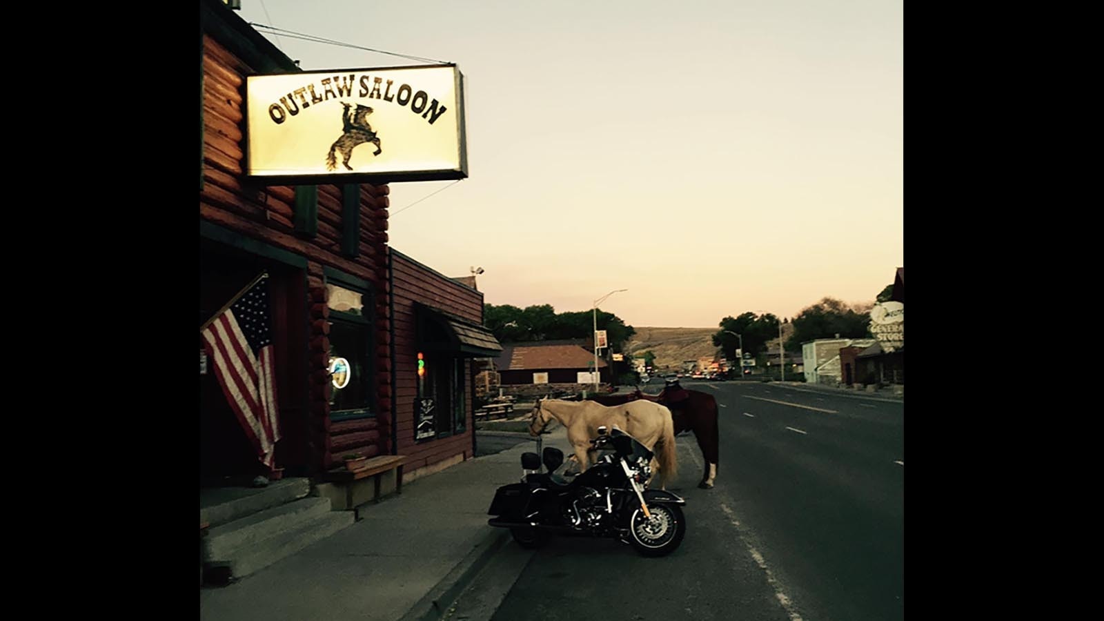 Harleys and horse, what's not to like about the Outlaw Saloon?