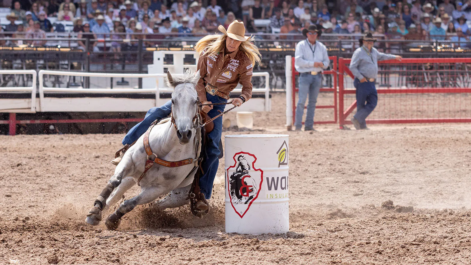 Barrel racing legend Angela Ganter and her battle from near death to elite competition is highlighted in "Outriding the Devil." Here, she competes at Cheyenne Frontier Days in 2024.