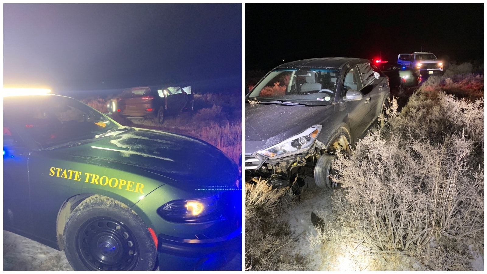 Wyoming Highway Patrol troopers were busy all night responding to crashes because of the slick roads and blowing snow.