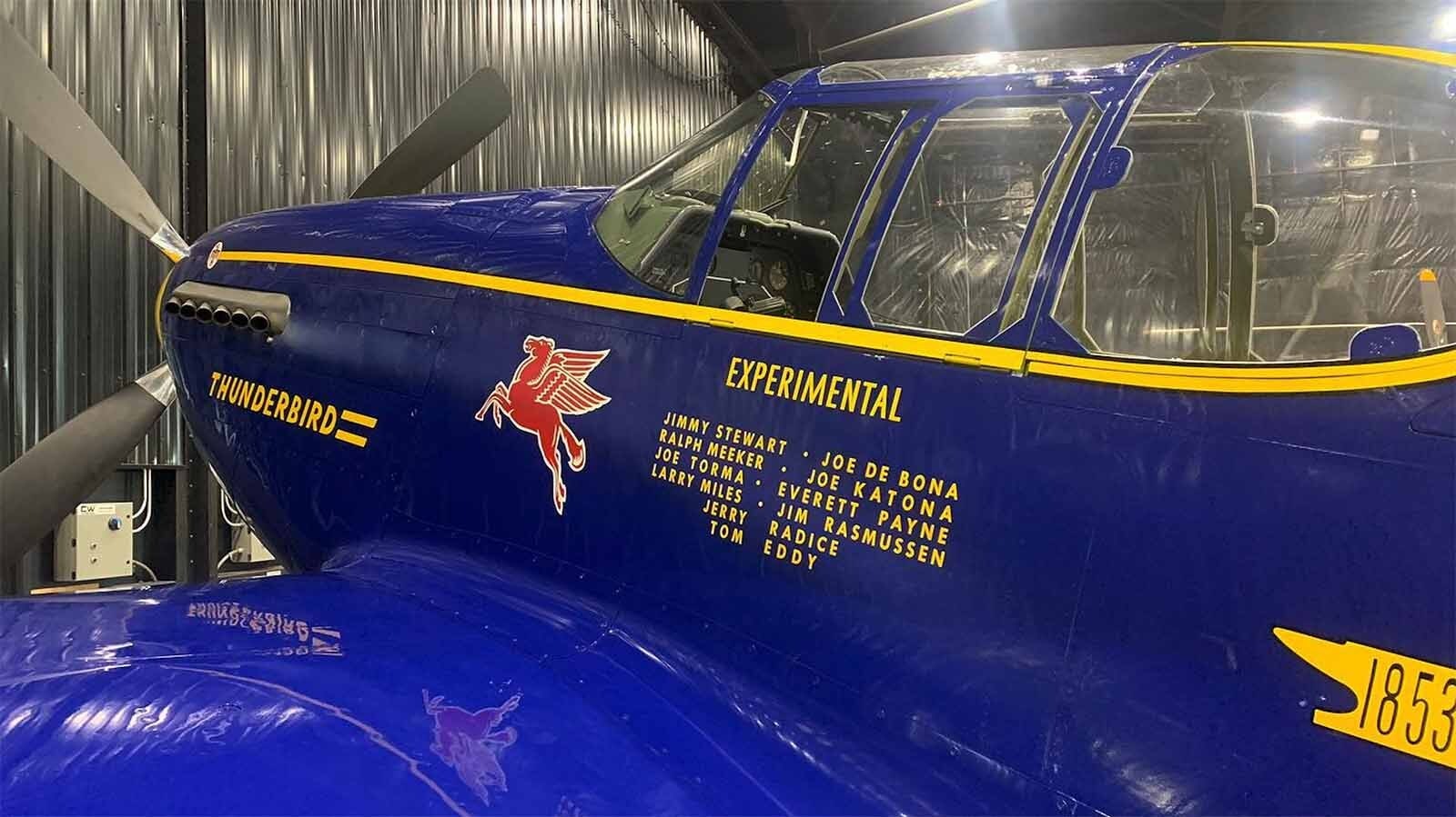 Jimmy Stewart’s name is displayed underneath the cockpit of the restored P-51.