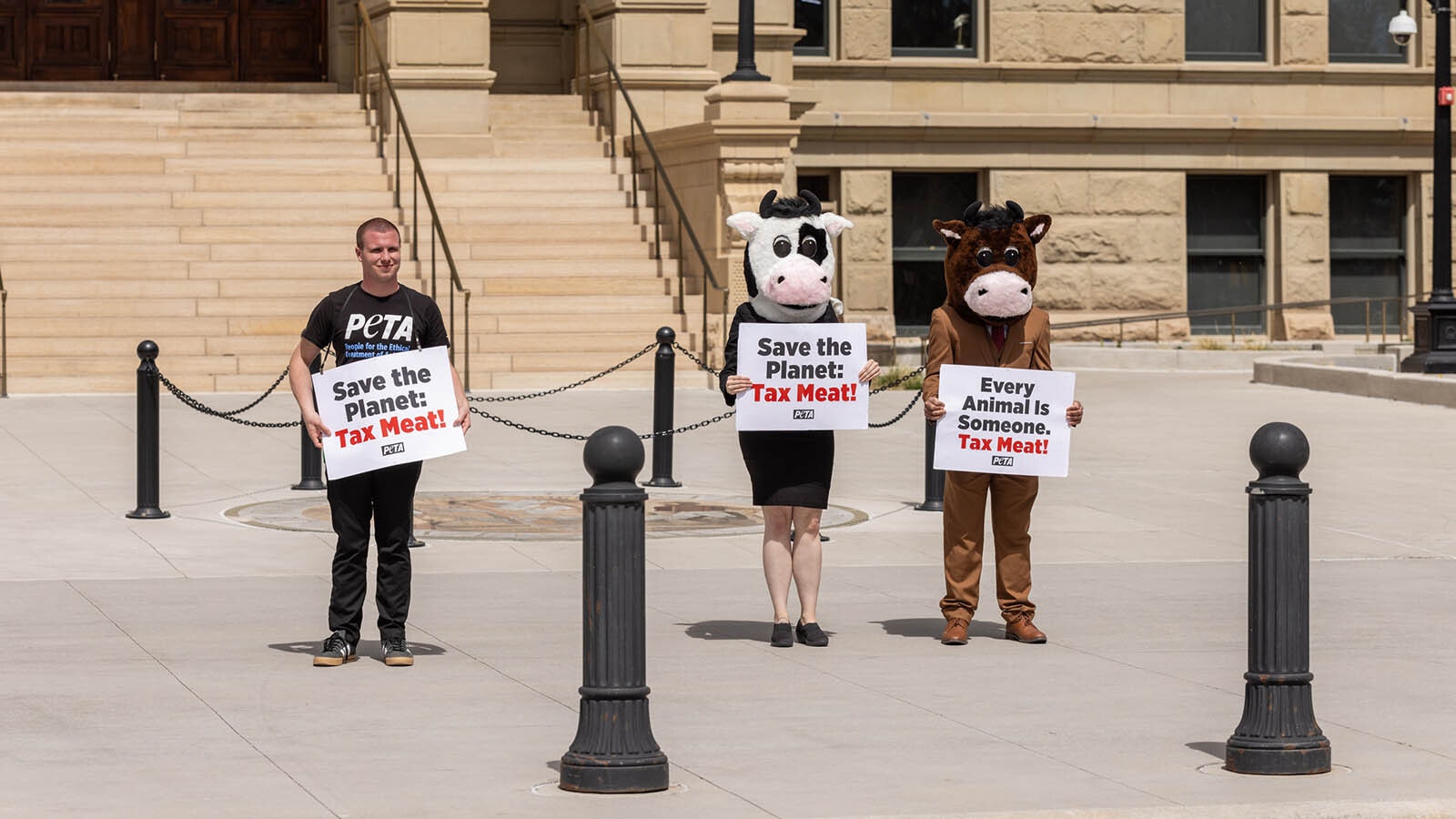 Nobody showed up to show support for a small PETA protest at the Wyoming Capitol in Cheyenne on Monday.