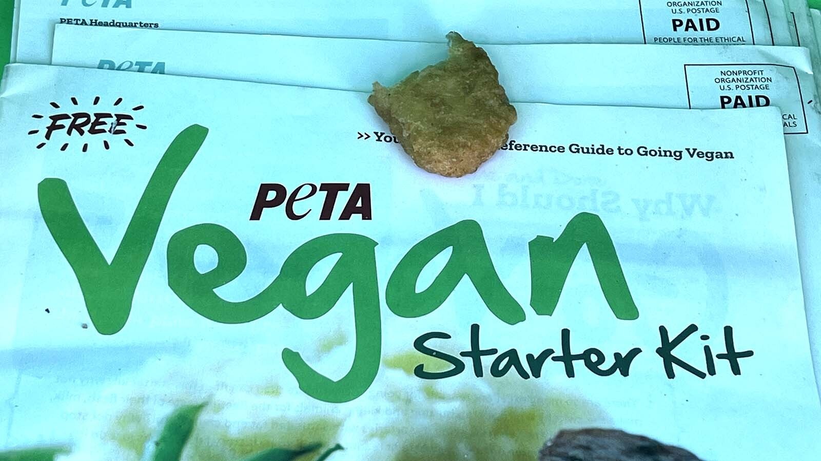 Part of PETA's meat-eating protest at a Rock Springs McDonald's included giving out "vegan starter kits," but someone also decided to include some Chicken McNuggets.