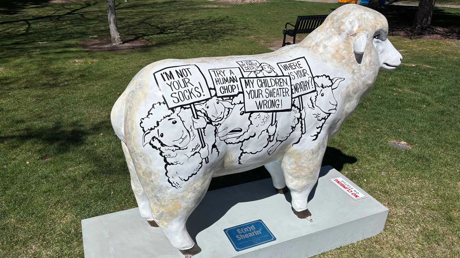 A life-sized protest sheep in Jackson Town Square.