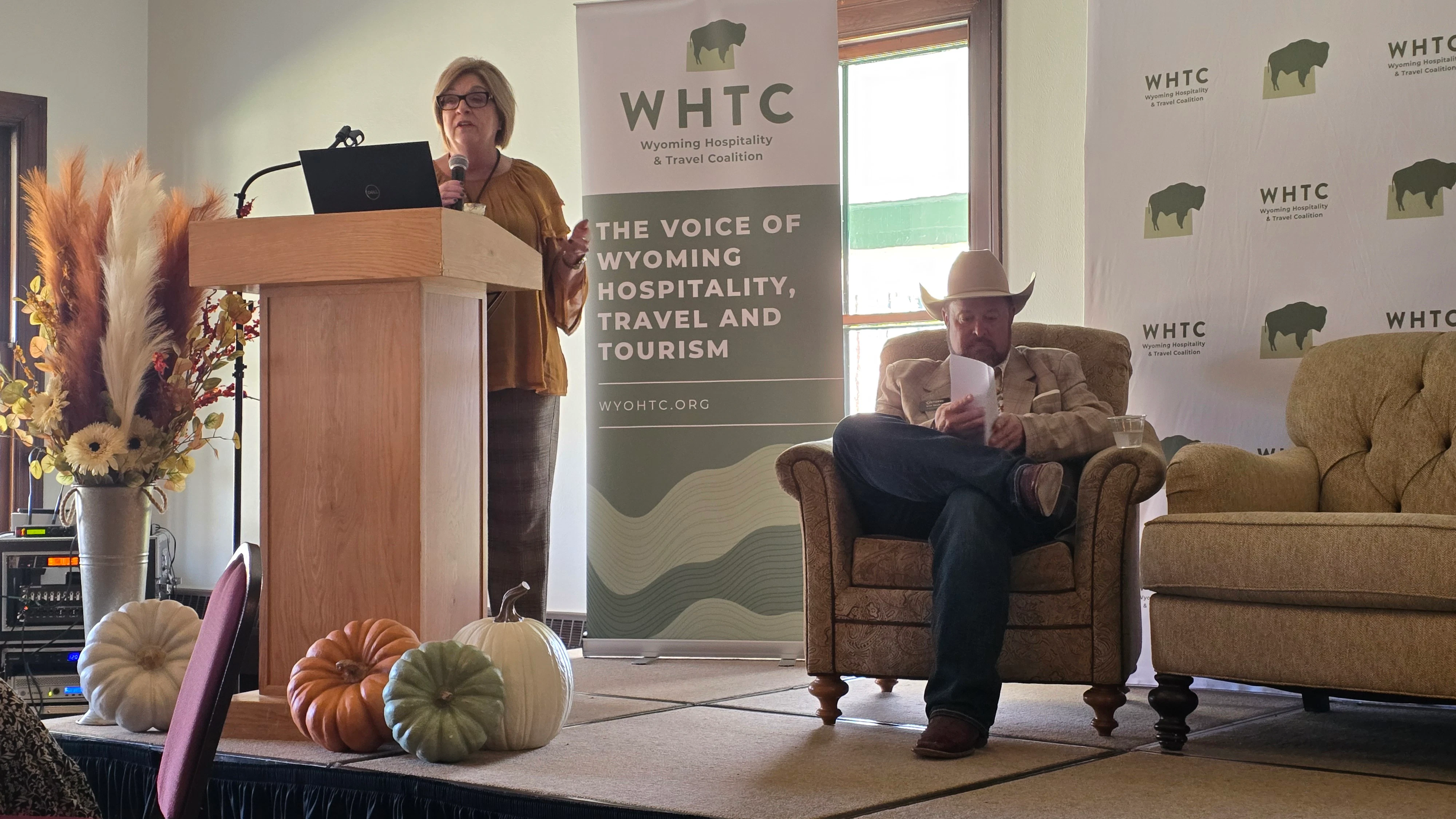 Diane Shober, left, and Jim Walter, right, outlined a vision for widening the impact of the PRCA's move to Wyoming. Every community has things that rodeo fans want, the two said.