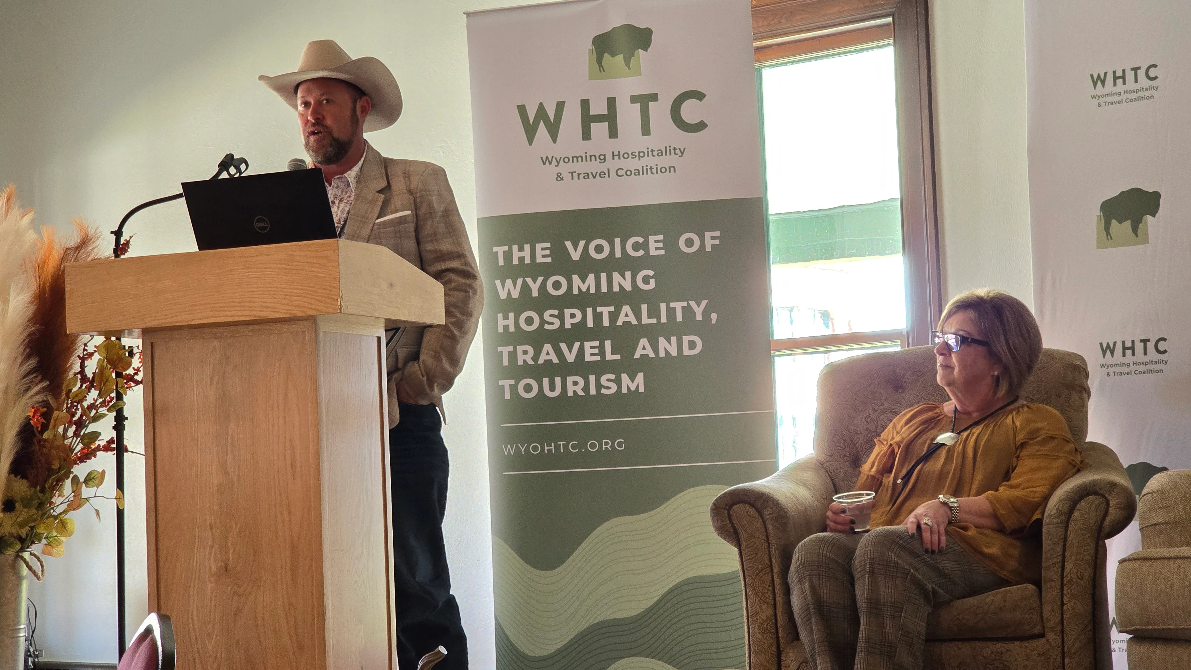 Jim Walter, left, and Diane Shober, right, outlined a vision for widening the impact of the PRCA's move to Wyoming. Every community has things that rodeo fans want, the two said.