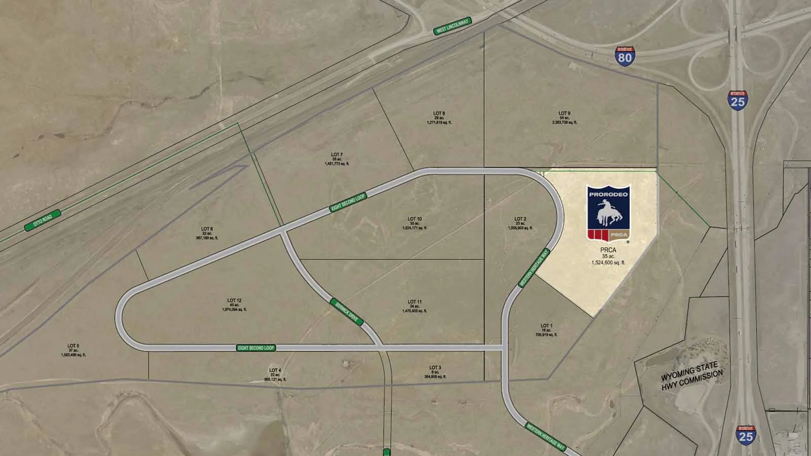 The new PRCA Hall of Fame, museum and headquarters will be located on a 35-acre parcel in the Hitching Post District, south of Little America near the interchange of Interstates 80 and 25.