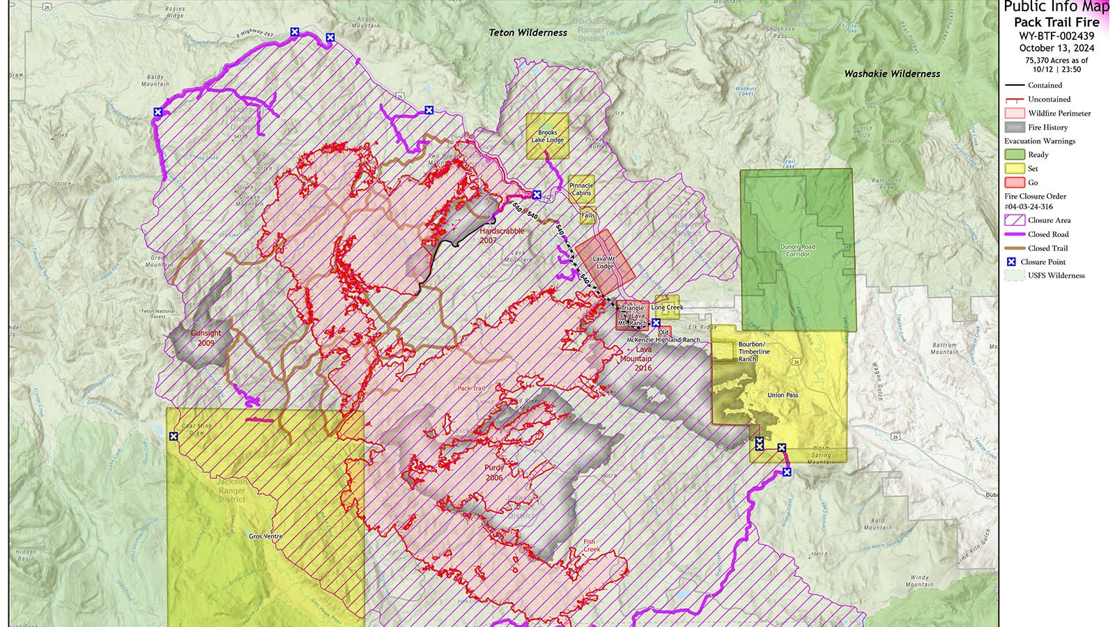 The Pack Trail fire as of Sunday morning, Oct. 13, 2024.