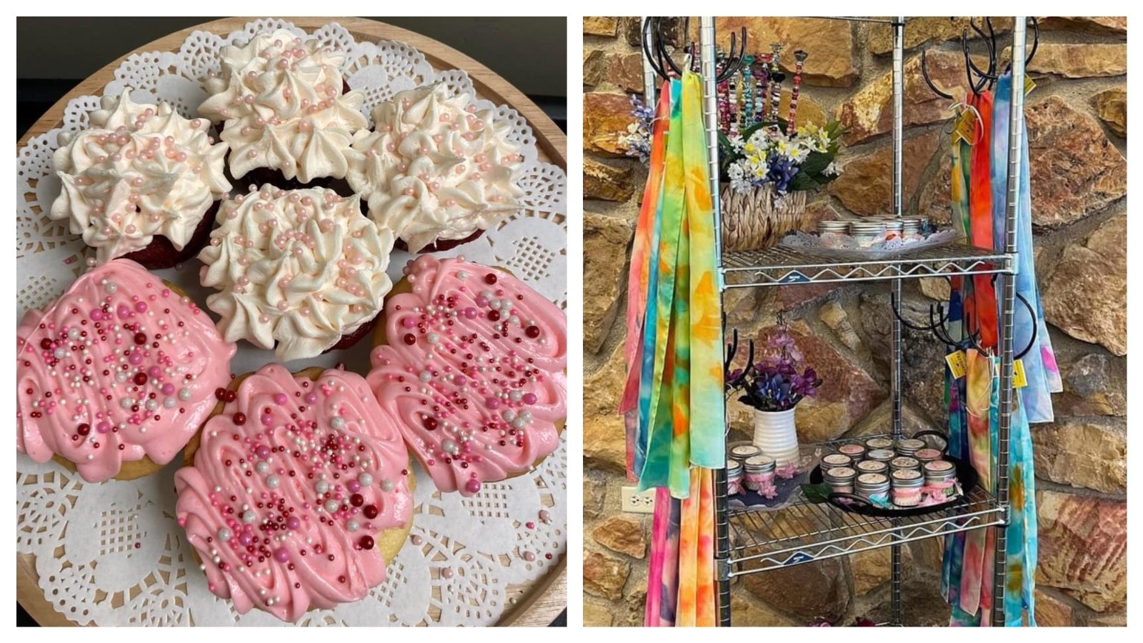 Cupcakes are an occasional offering at the cafe, left. The cafe also sells some handcrafted items like hand-dyed scarves and fairy wands.