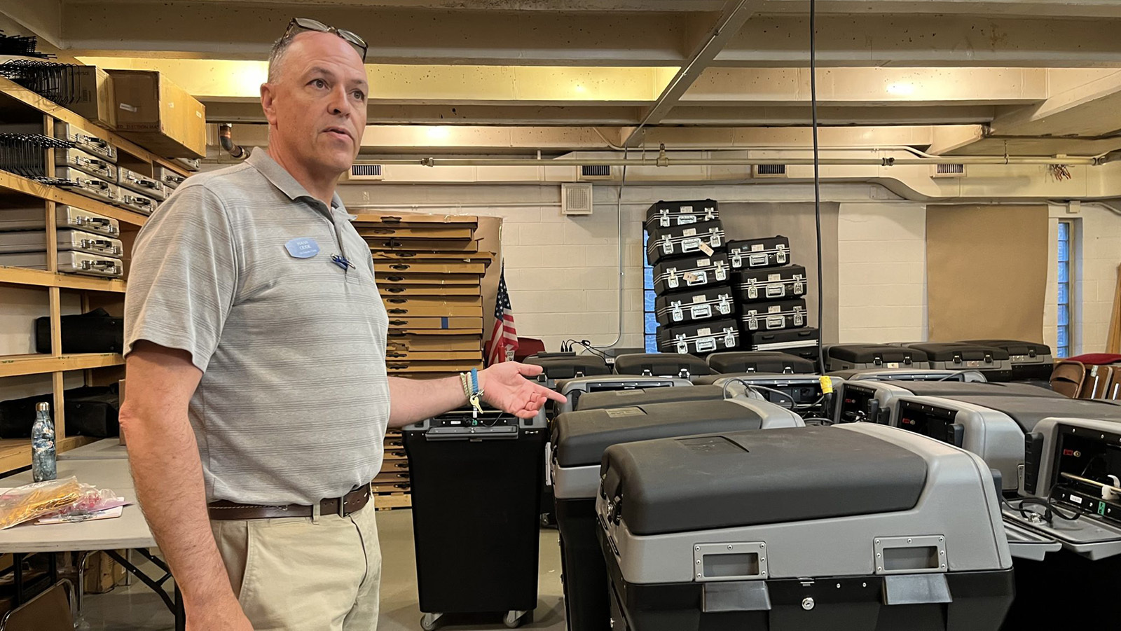 Hans Odde, deputy Park County Clerk, during a 2022 testing session of the county's vote counting machines.
