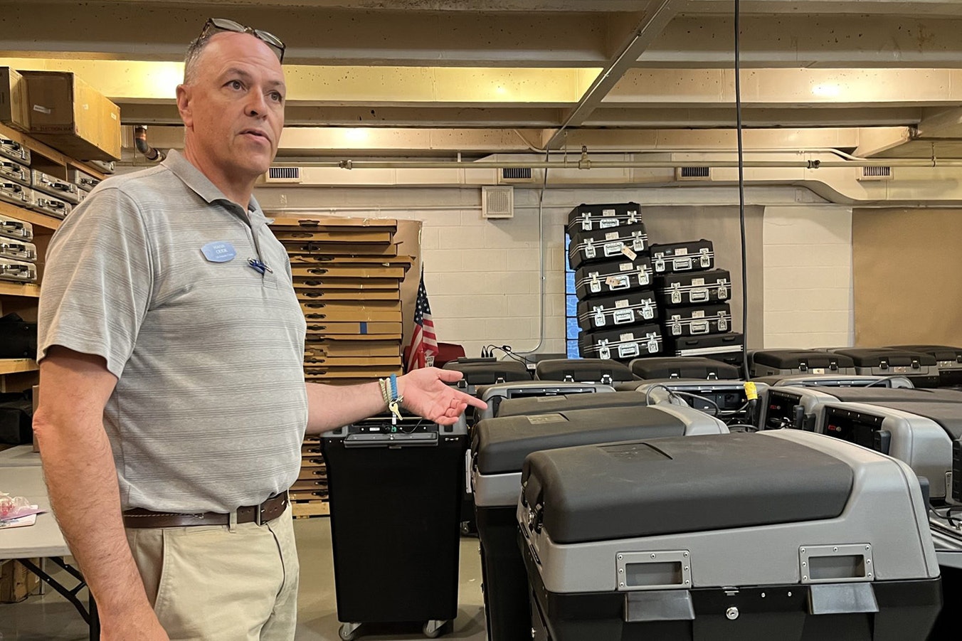 Hans Odde, deputy Park County Clerk, during a 2022 testing session of the county's vote counting machines.