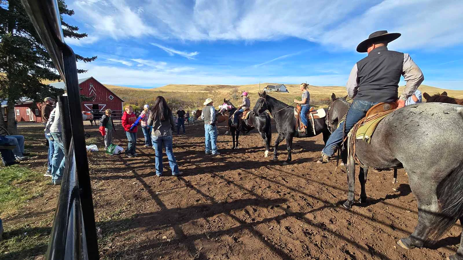 Riders await Nerf guns at the Double Rafter Ranch's neighborhood block party and rodeo.