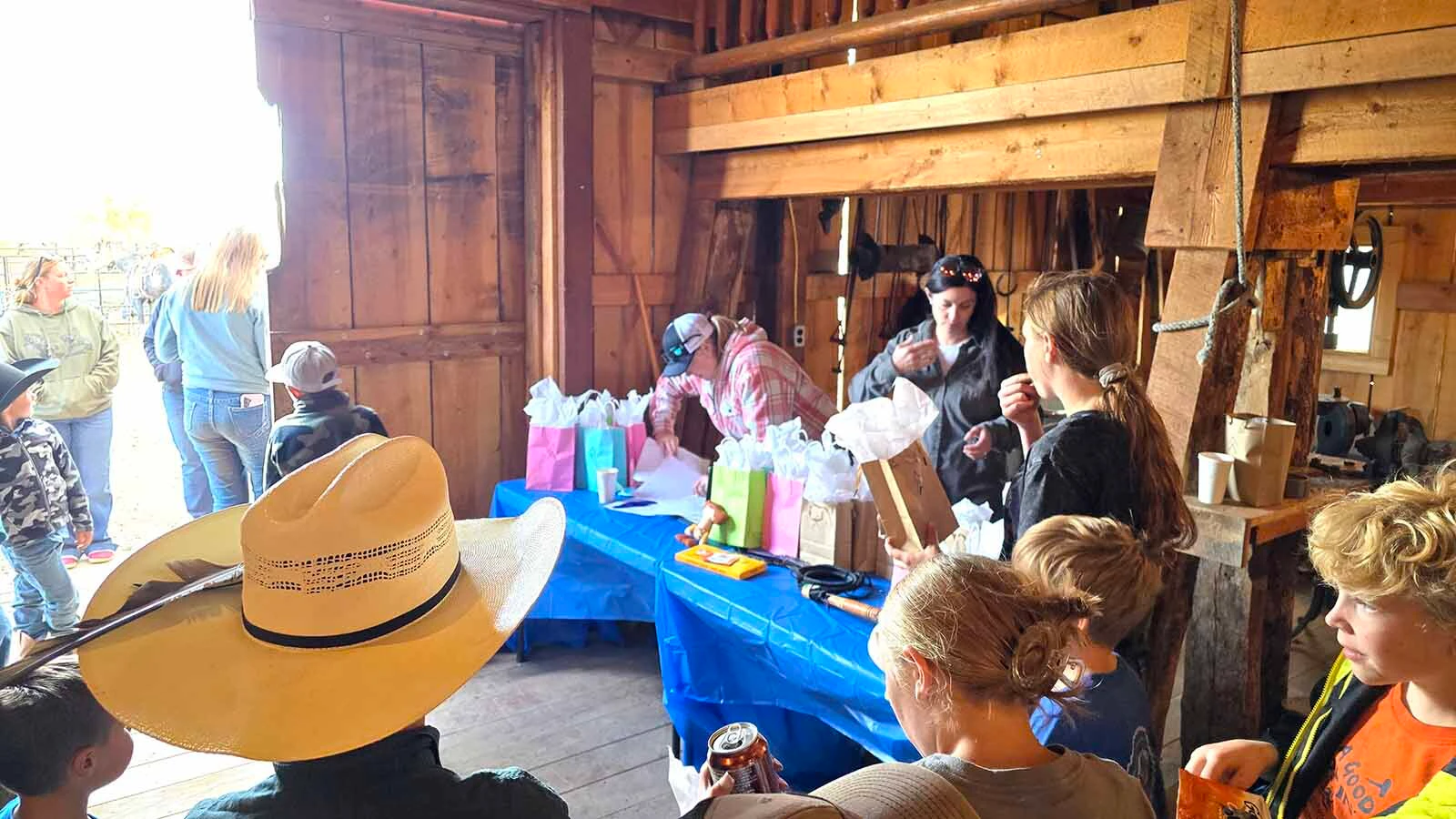 Children gathered for prizes at the end of the Double Rafter Ranch's neighborhood block party and rodeo.