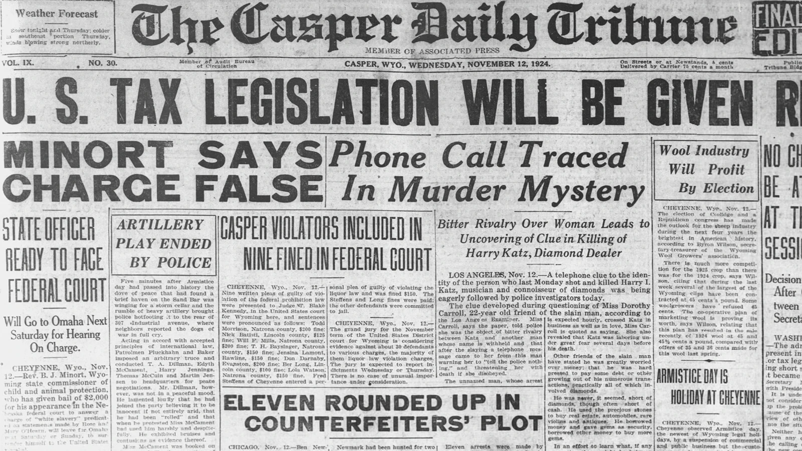 The Casper Daily Tribune on Nov. 12, 1924, had Rev. Baptiste John Minort refuting the charges against him.