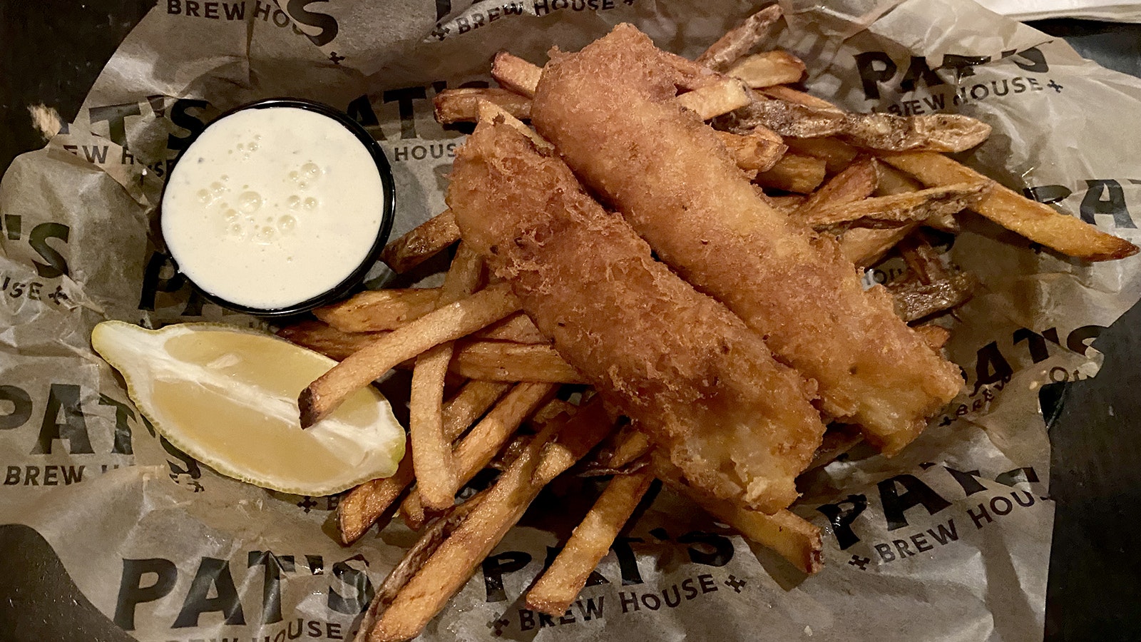 The fish and chips comes in portions of two to four pieces of cod and is served with house-cut fries.