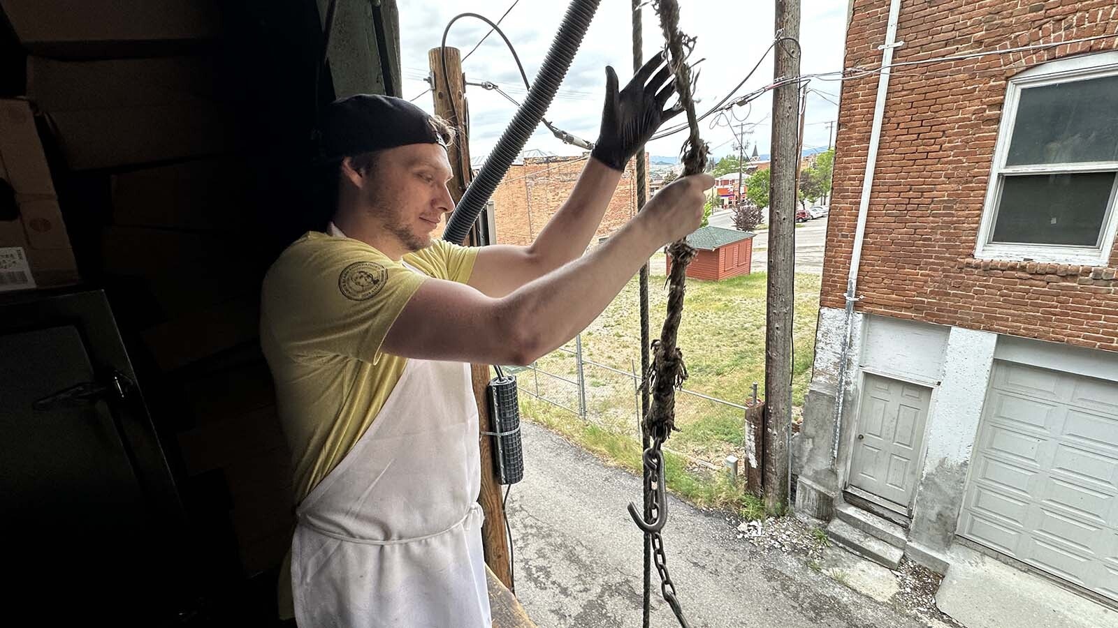 Ed Mosca still uses the old rope pulley for bringing supplies up to the second-story kitchen.
