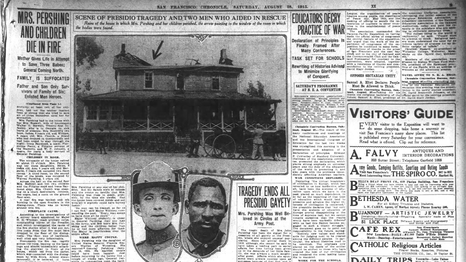 The San Francisco Chronicle published a photo of the Pershing’s Presidio home following the fire in its Aug. 28, 1915 edition.