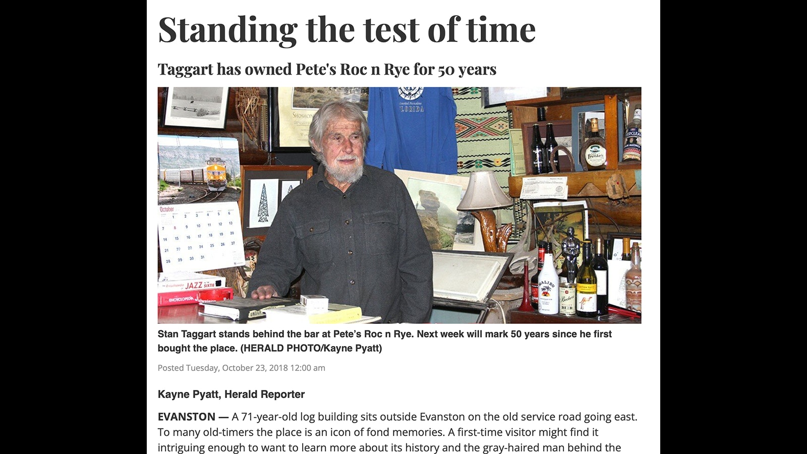 Stan Taggart at 85 was still opening his bar occasionally in 2018.