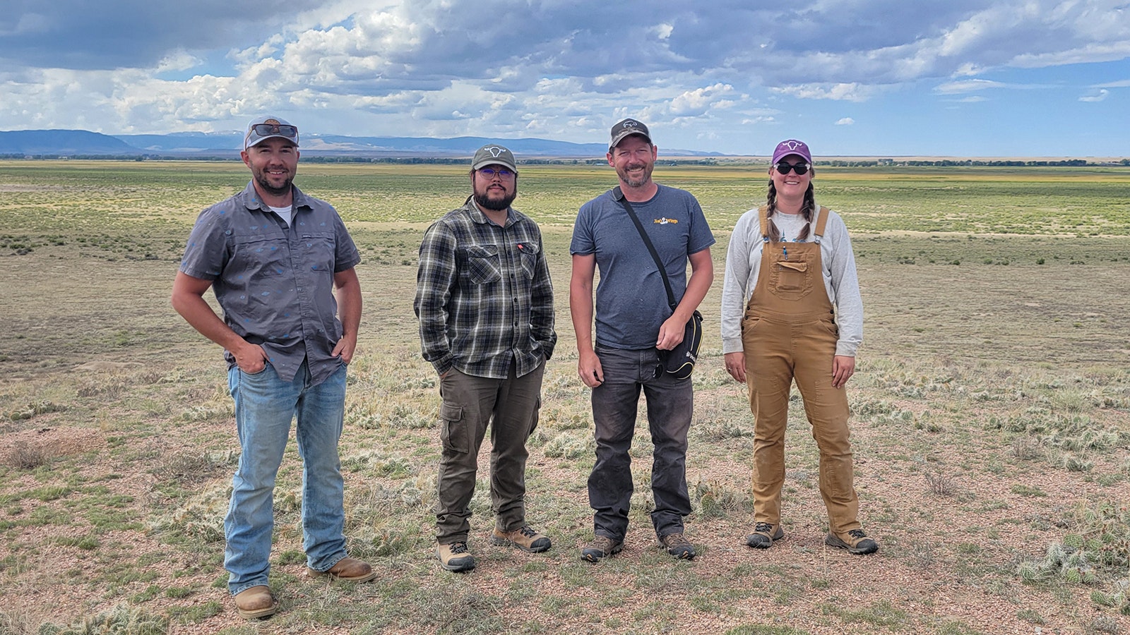 Phil Zimmerman ranch manager, Damien Kirkwood, manager of the Wyoming Cultural Records Office/SHPO, Spencer Pelton, State Archaeologist and Gwendolyn Kristy, Chief of Planning for the SHPO, during a recent tour of the Hart Ranch to determine the preliminary historic assets.