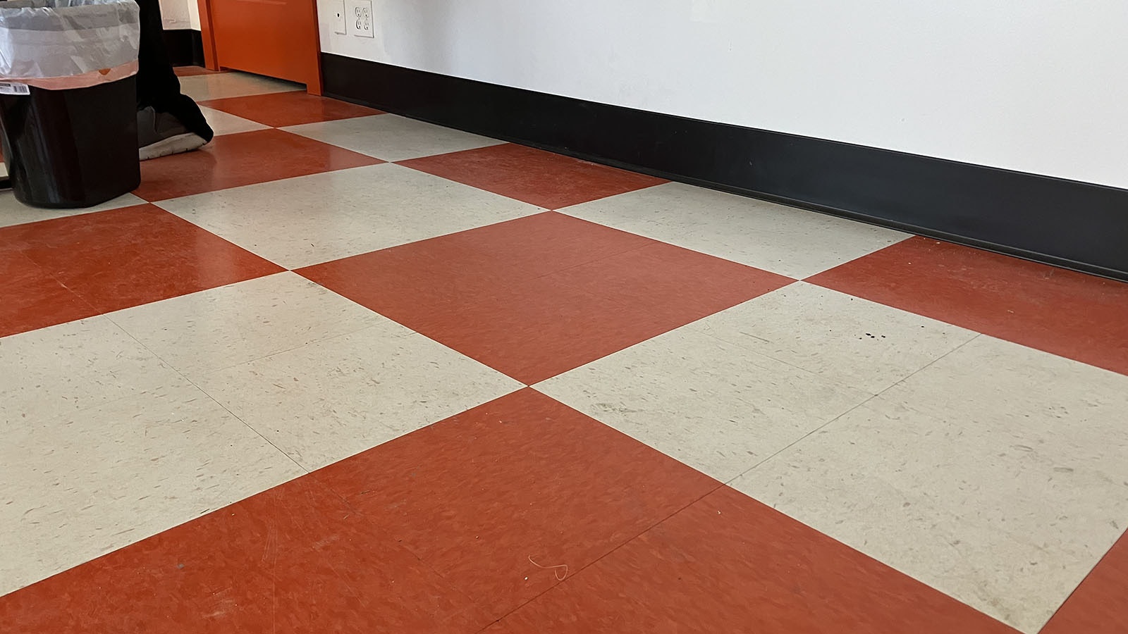Joseph Parke restored the office area floor of the station with tile that matches the Phillips 66 colors.