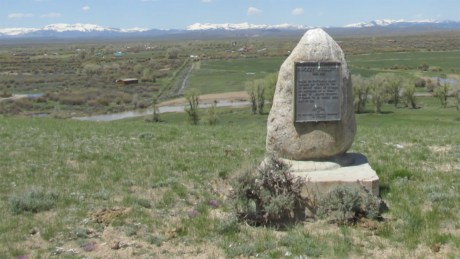 In 1935, bones alleged to be Pinckney Sublette's were reburied overlooking the rendezvous grounds of mountain men near Daniel, Wyoming, after sitting in a Missouri courthouse closet. Whether those bones are actually his remains a mystery. Above is the memorial for Pinckney Sublette erected in 1936 that overlooks the mountain man rendezvous area.