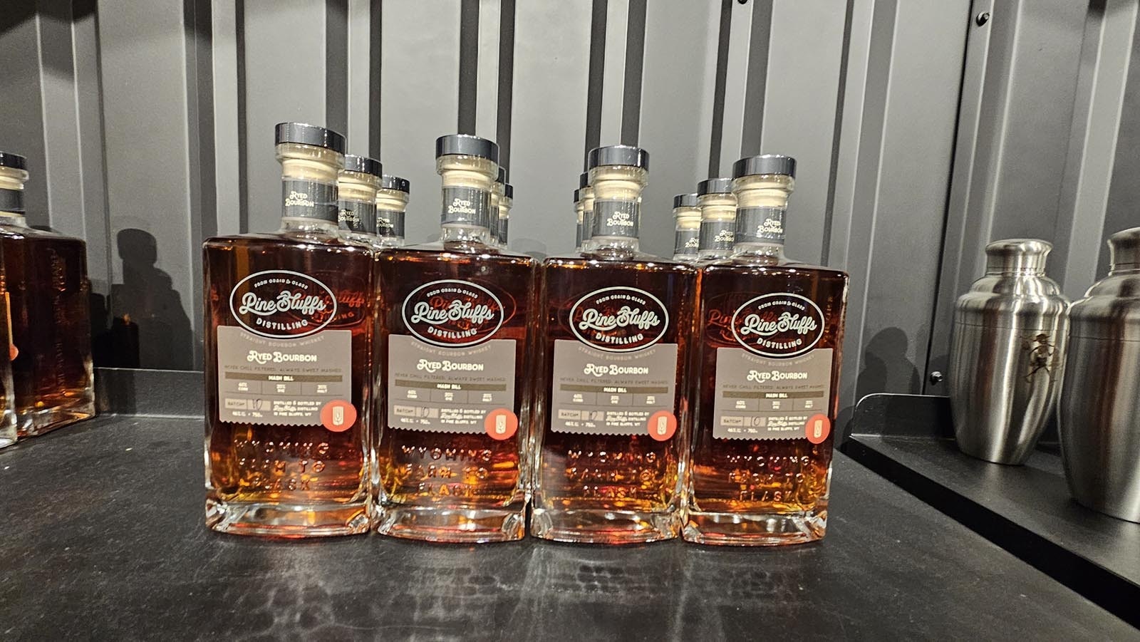 Ryed Bourbon is one of the whiskeys available at Pine Bluffs Distilling that may also be purchased to take home.