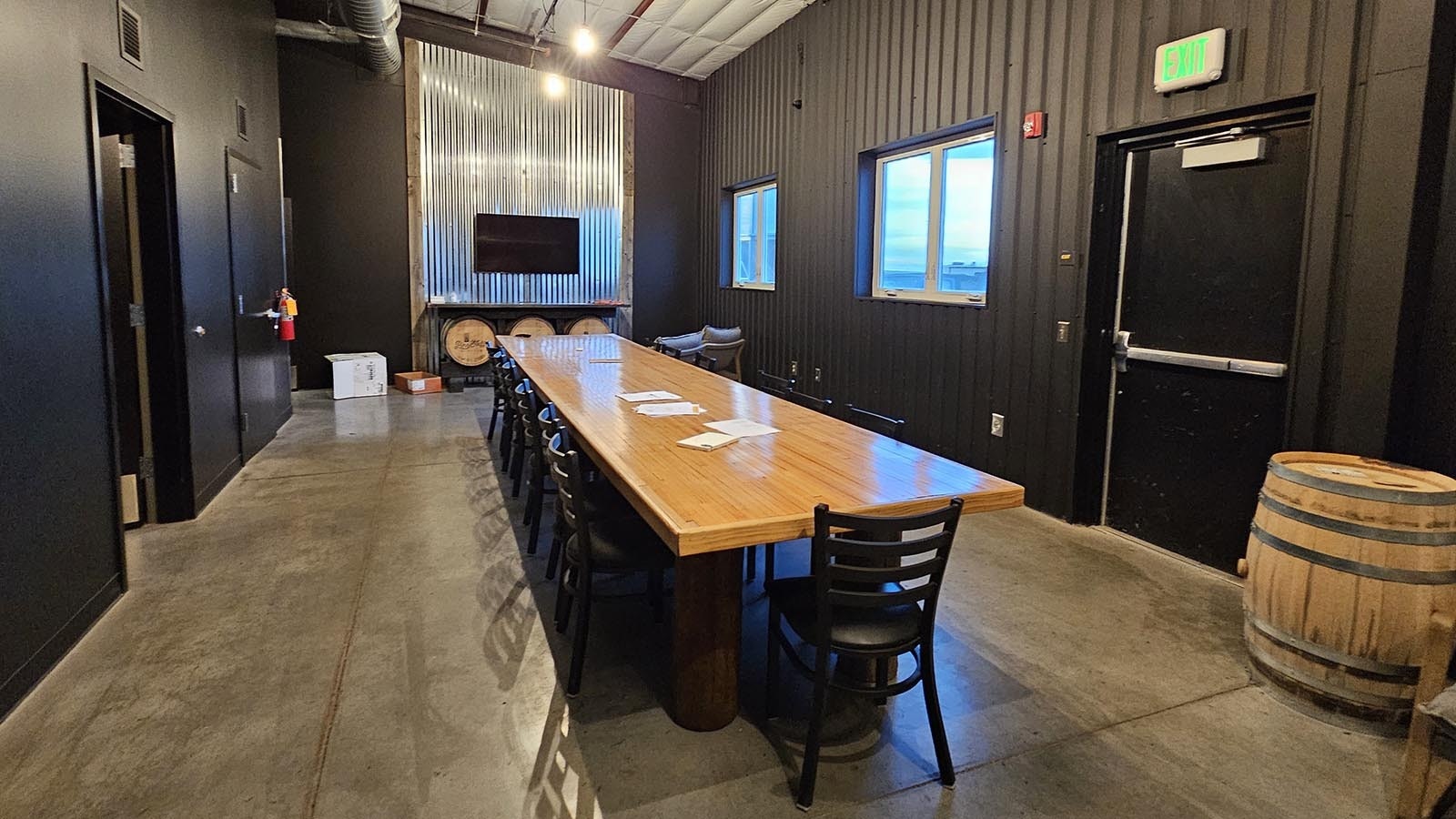 The private party room at Pine Bluffs Distillery. Lots of families schedule it for things like anniversaries, birthday parties, or even business meetings. It has its own entryway, and is secluded from the tasting room.