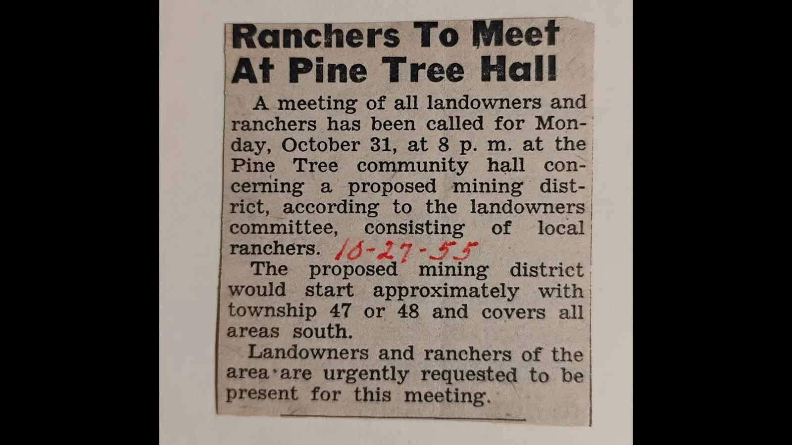 A newspaper clipping from 1955 about hall use.