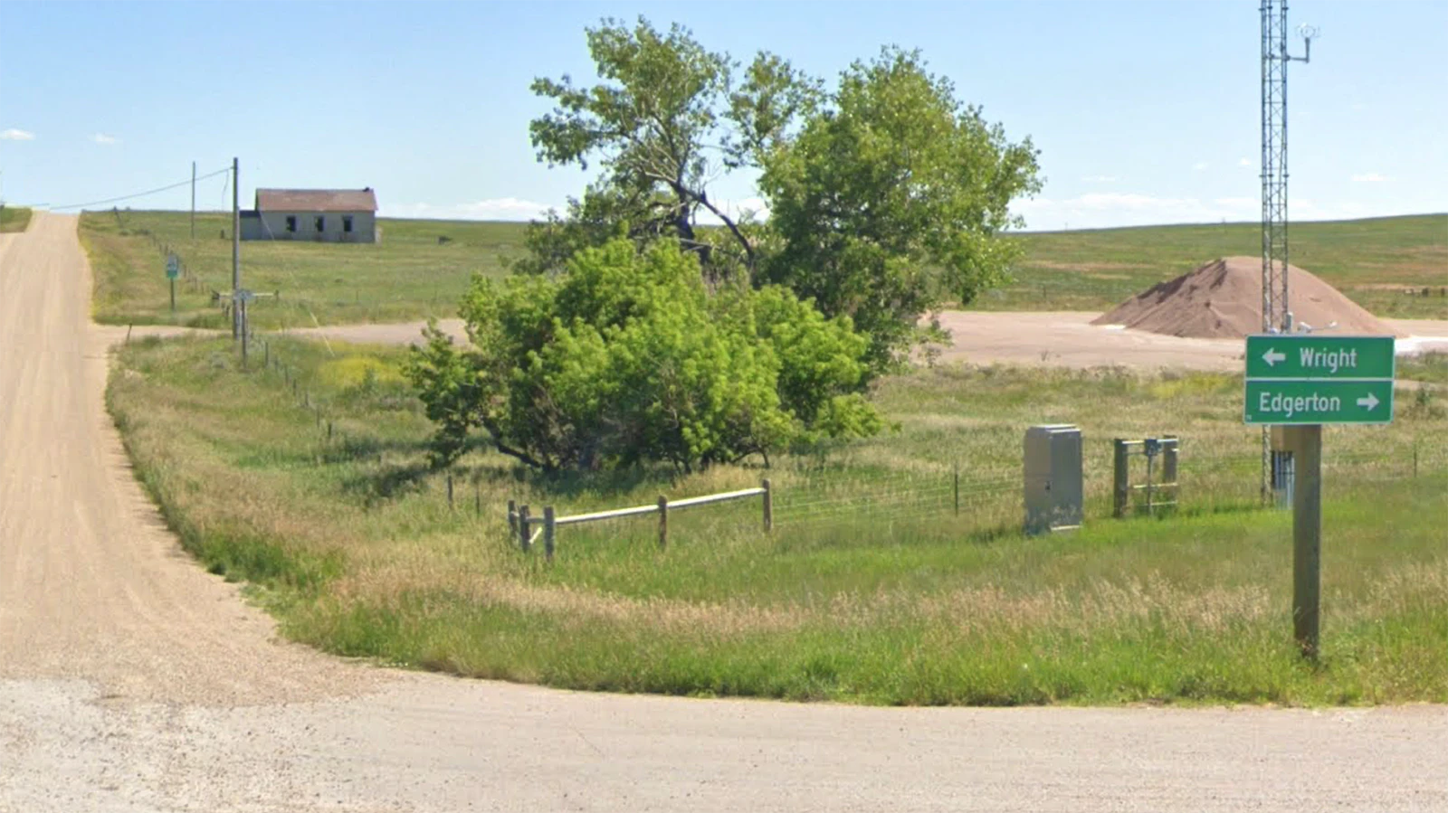 The old Pine Tree Community Hall is visible from the intersection of Highways 50 and 387 in southern Campbell County.