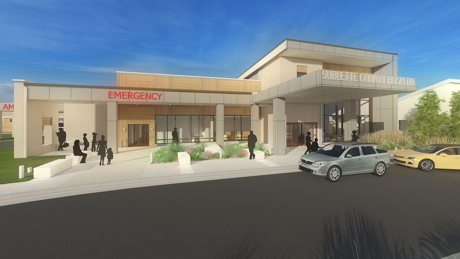 This rendering shows the front entrance to Sublette County Health, a new hospital being built in Pinedale.