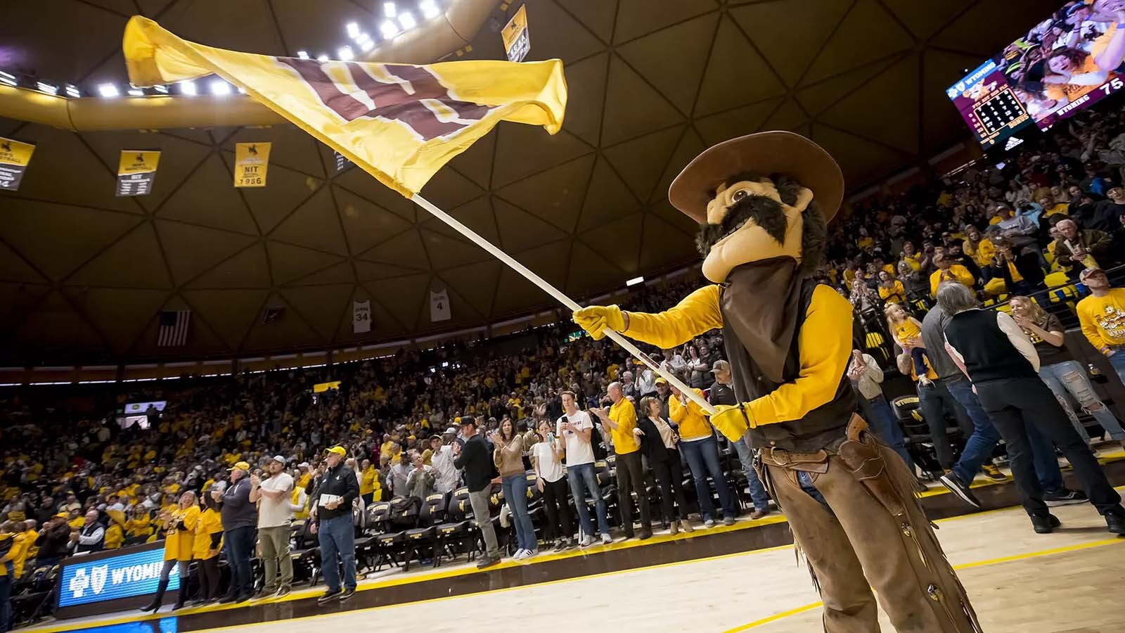 The University of Idaho’s drop from the top tier of Division I college football warns the University of Wyoming about the challenges small markets have in the era of NIL and revenue sharing. Experts urge realism as financial gaps widen. Here, UW mascot Pistol Pete gets the crowd worked up at a men's baskeball game.