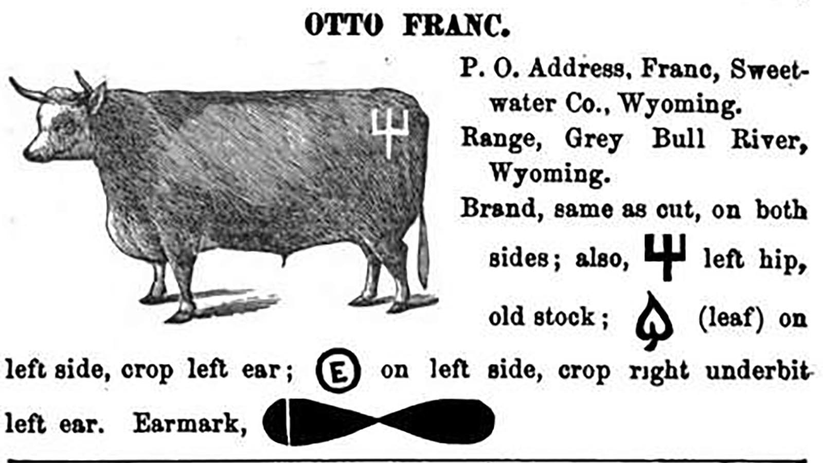 A card showing the original Pitchfork brand for the Pitchfork Ranch in Wyoming.