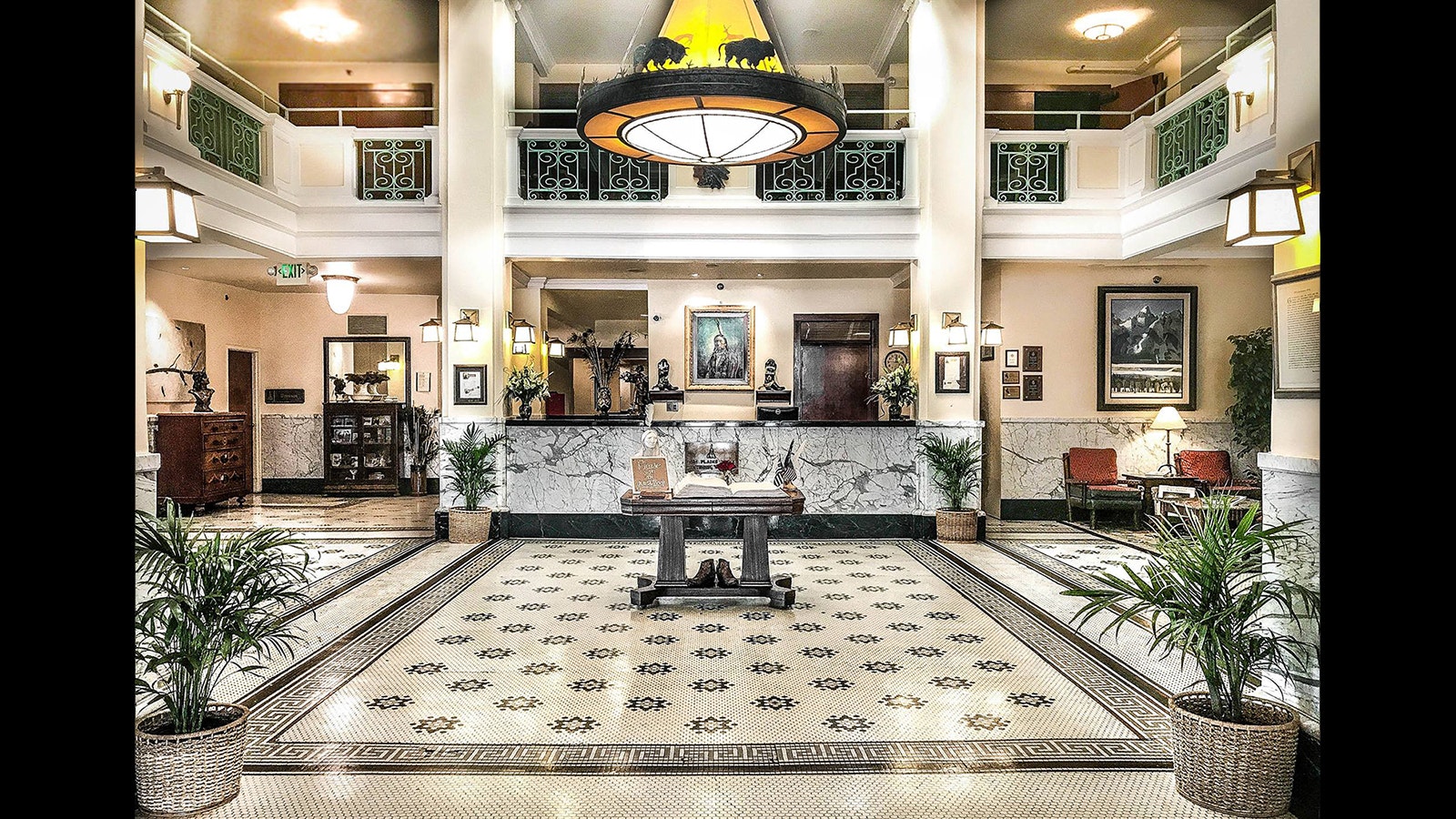 The lobby at the historic Plains Hotel in Cheyenne is impressive.