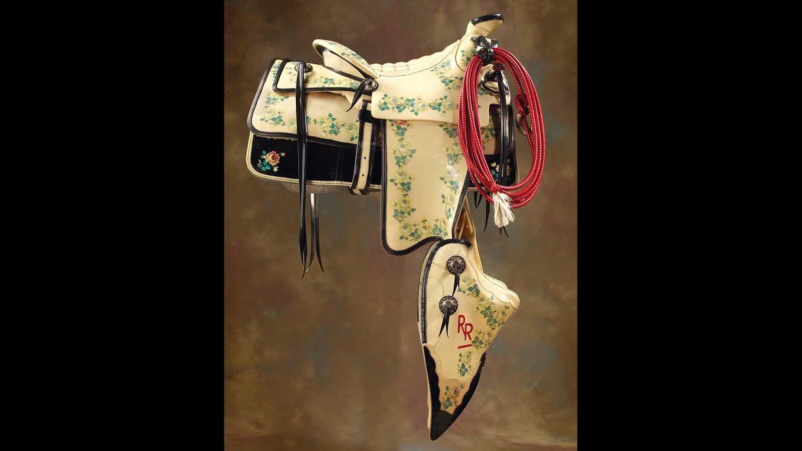 Roy Rogers’ plastic hand-painted saddle was sold for $65,000 at auction. This saddle was ridden by Rogers as Marshal of the 1952 Tournament of Roses and again as Grand Marshal in 1977. It was made by the All-Western Plastic Company of Lusk, Wyoming.