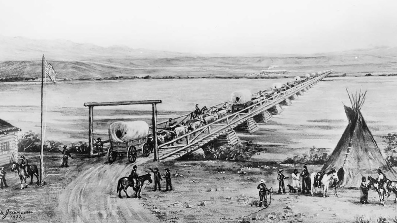 Platte Bridge Station in the Wyoming Territory.