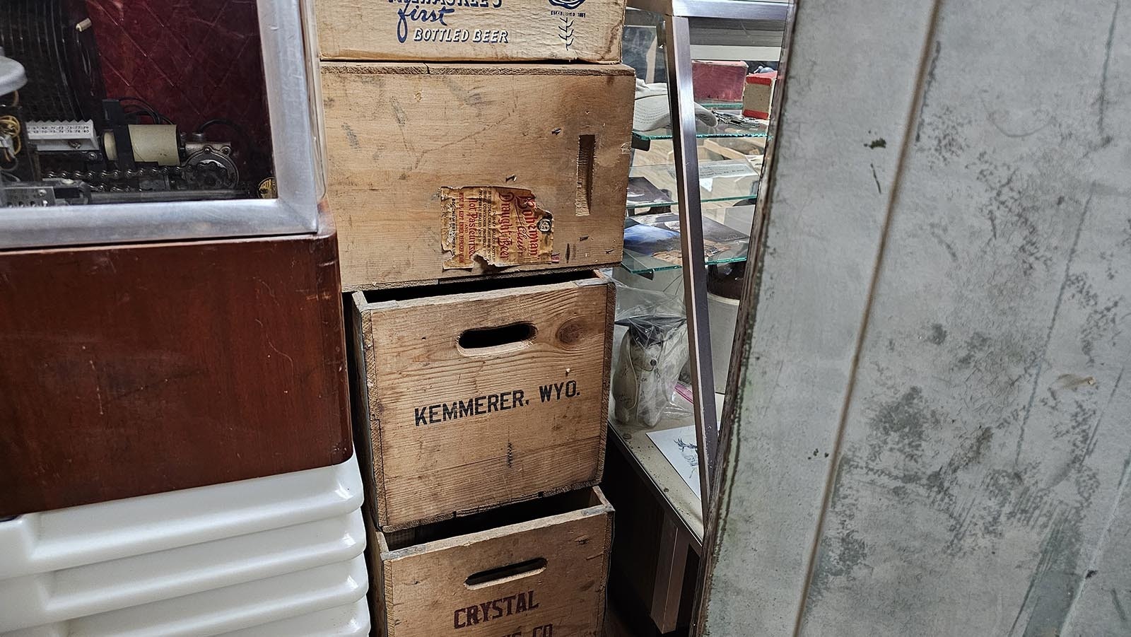 Old beer cases from Kemmerer and other locations.