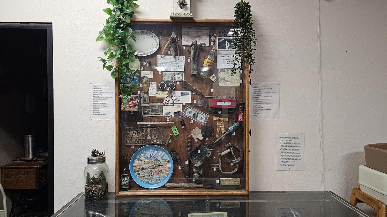 A display case of artifacts displayed at the Point of Rocks Museum in the Conoco station there.