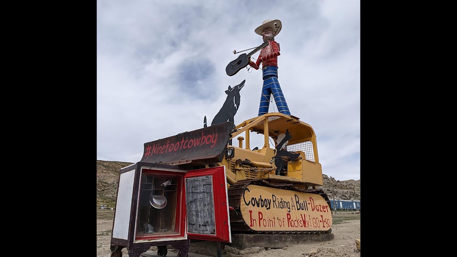 This 9-foot-tall cowboy standing on a bulldozer is a unique Point of Rocks landmark.