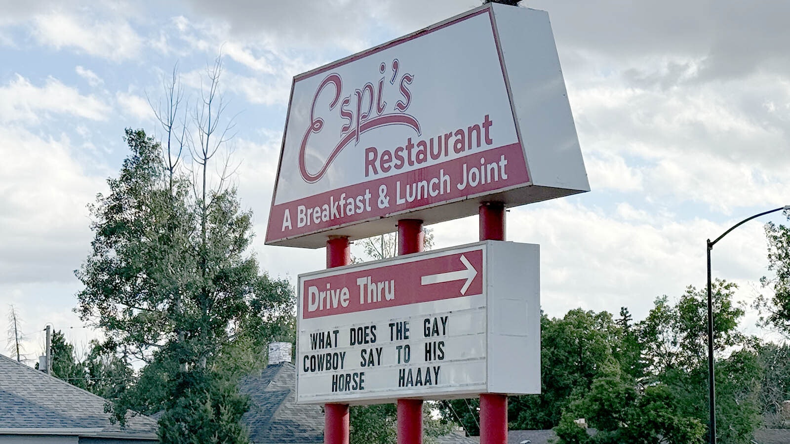 When a Cheyenne restaurant owner posted a PG-rated gay joke on his roadside sign, Wyoming’s top LGBTQ advocacy group decided to run with the joke — and call for more.