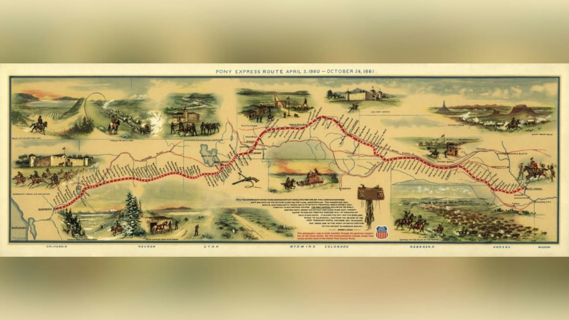 The historic Pony Express route across the U.S. West.