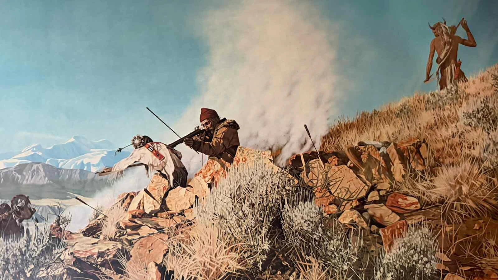 Two years after finding the 1811 grave markers, Larry Edgar launched his artist career with a paining of the Batte of Pappy-Po based on the evidence they found on top of Pappy-Po Butte. 