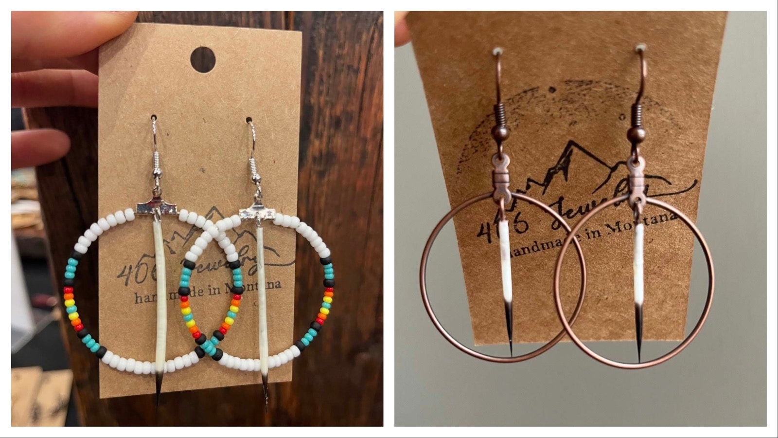 Some of the best-sellers from Brooke Foth's line of jewelry include porcupine quills in a hoop or with turquoise stones.