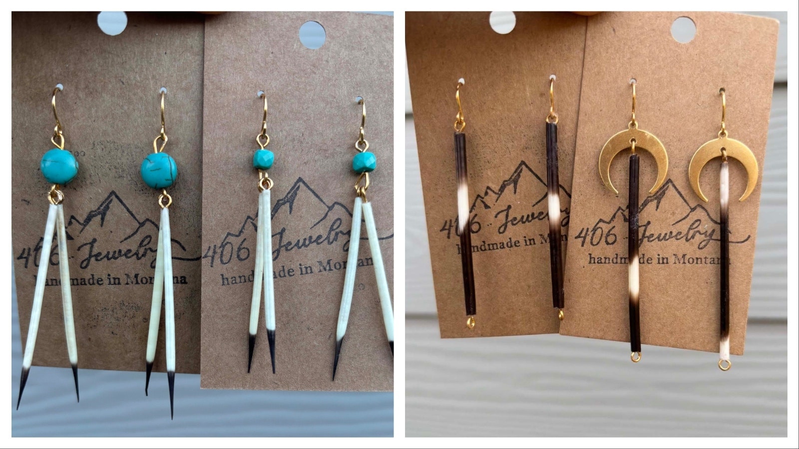Some of the best-sellers from Brooke Foth's line of jewelry include porcupine quills in a hoop or with turquoise stones.