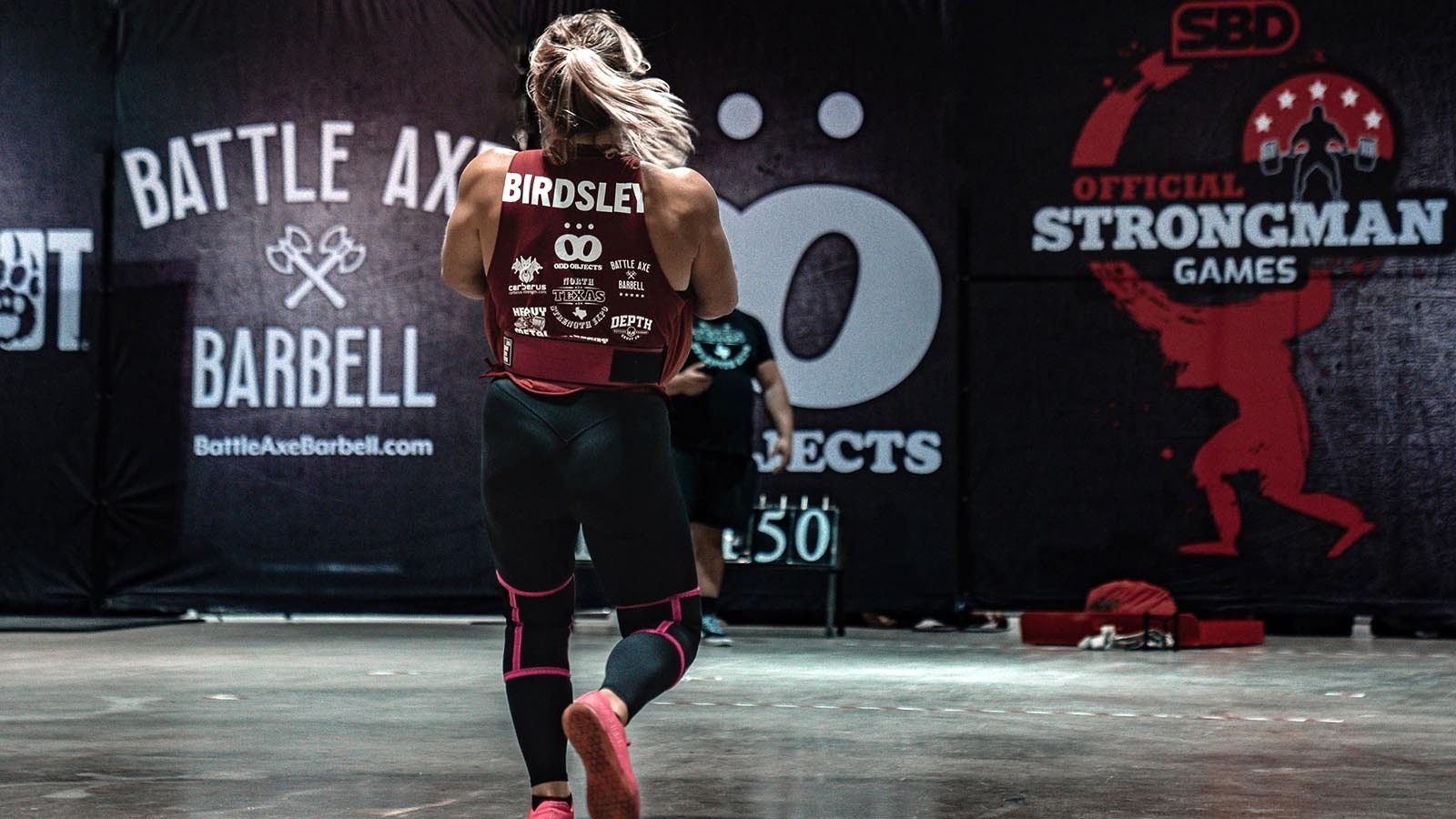 Running with sandbags at the Official Strongman Games Southwest Regional in Texas.