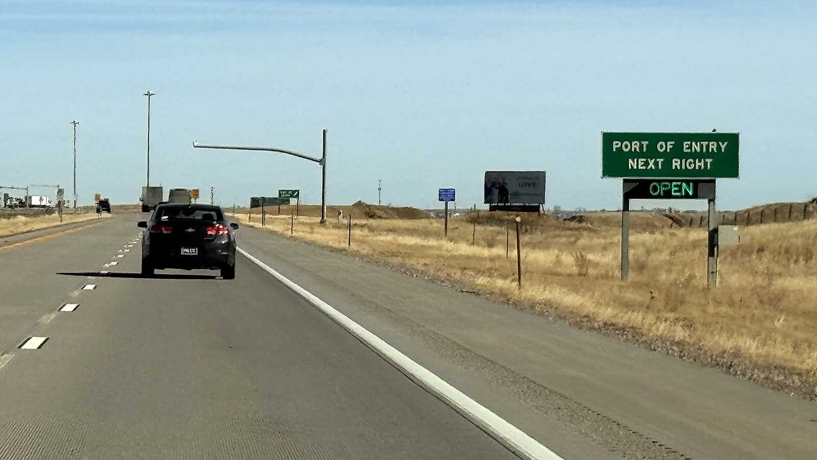Approaching the Wyoming Port of Entry on northbound Interstate 25 about 7 miles south of Cheyenne.