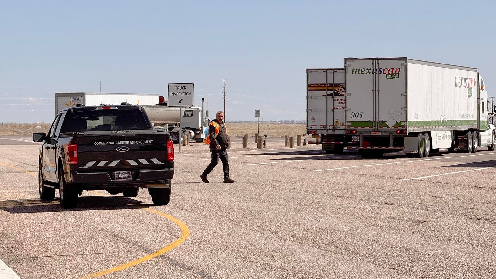 Commercial truckers check in at the Cheyenne Port of Entry about 5 miles north of the Wyoming-Colorado border.