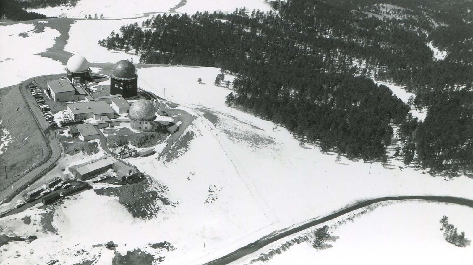 Aerial photograph of the first U.S. portable nuclear reactor facility near Sundance in the 1960s.