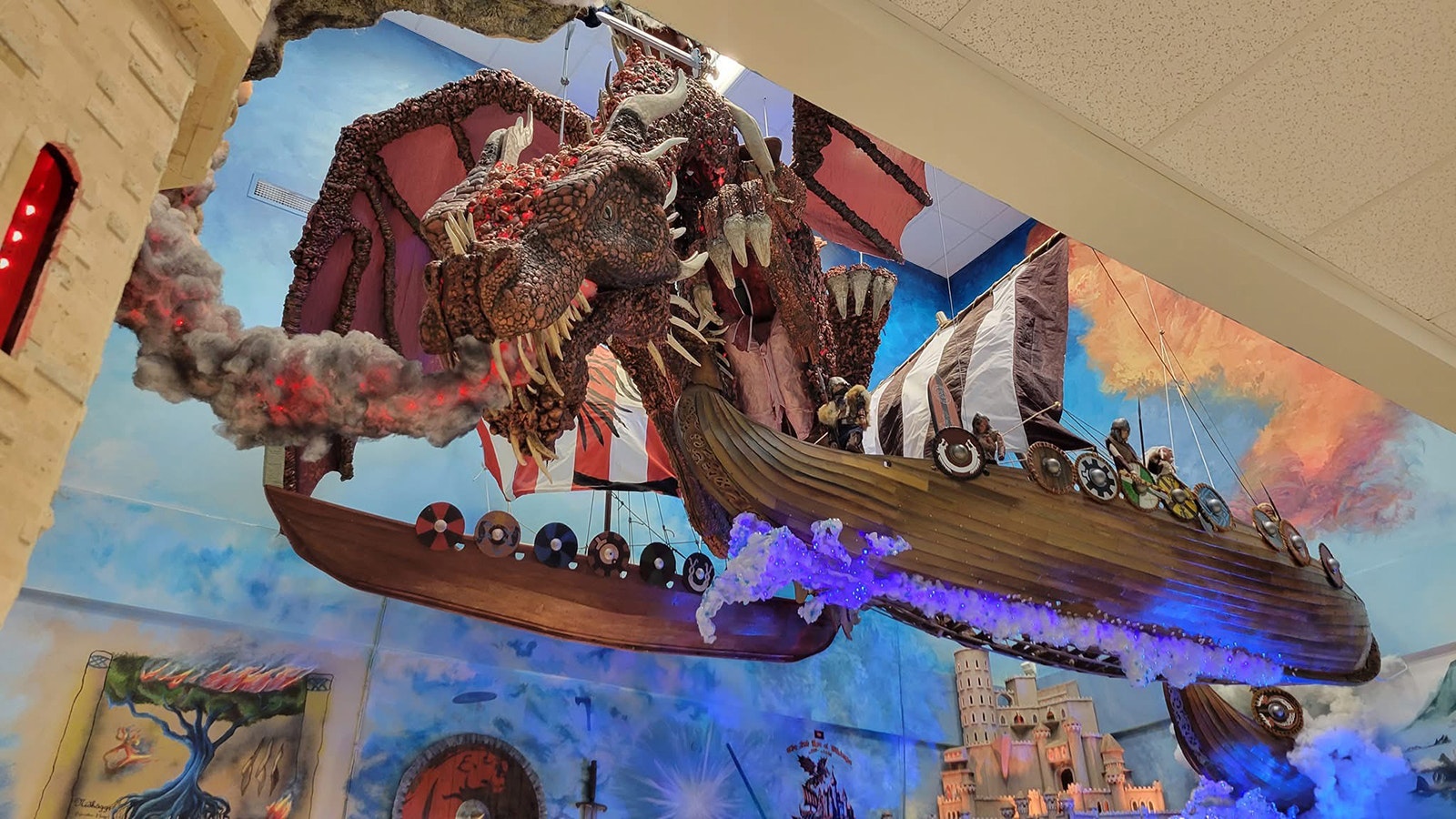 Students created a dragon skeleton several years ago. In 2023, a new group added bumpy skales to the creature to bring it to life.