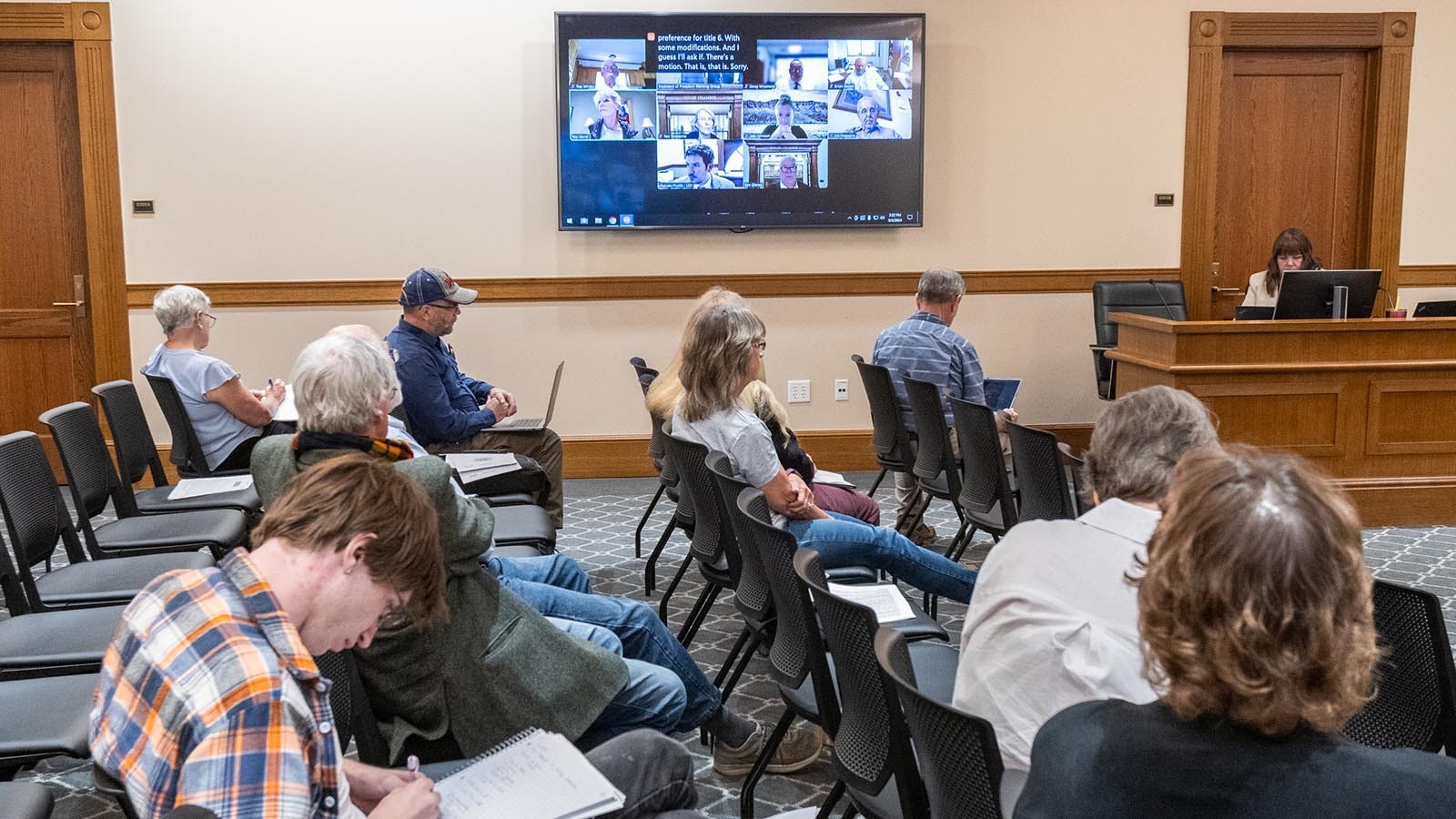 People who showed up to the Treatment of Predators Working Group meeting at the Wyoming Capitol on Wednesday, Sept. 4, 2024, found that the group was meeting via Zoom and they couldn't comment.